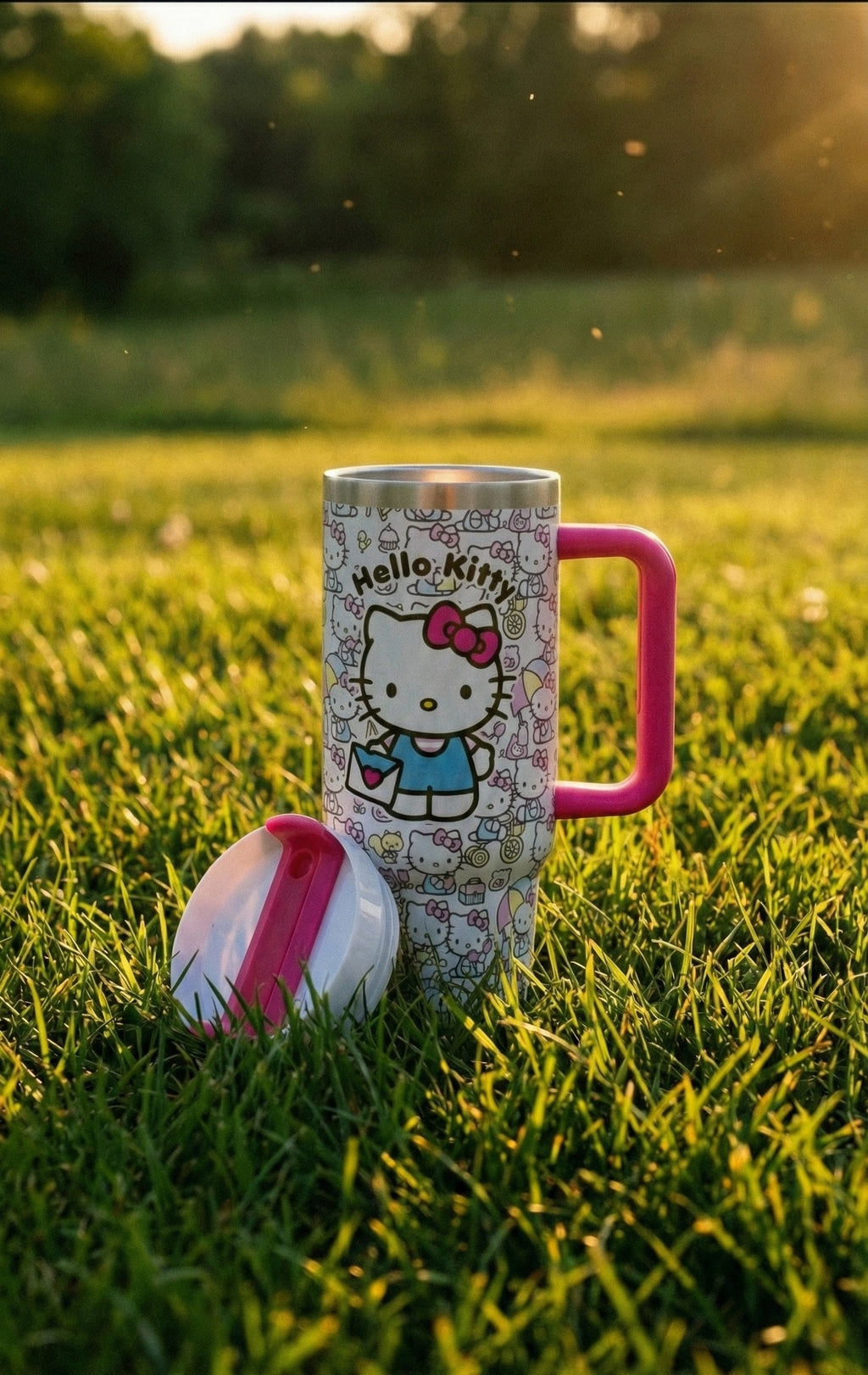 Hello Kitty Thermal Tumbler – Custom Design with Pink Handle