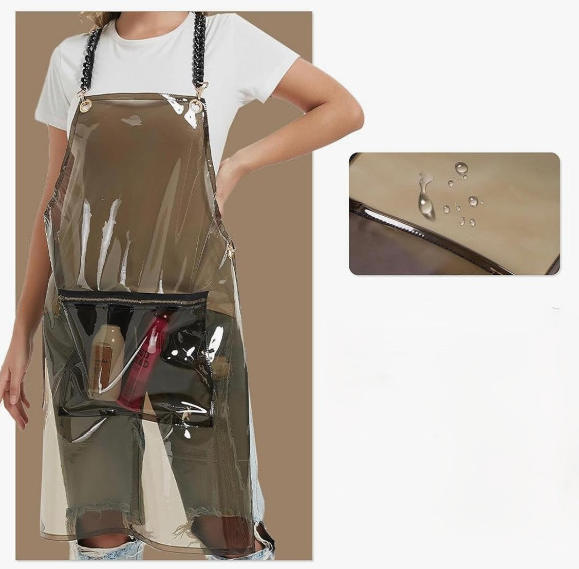 Transparent Waterproof Salon/Barber Apron – PVC | Custom Vinyl Logo Available